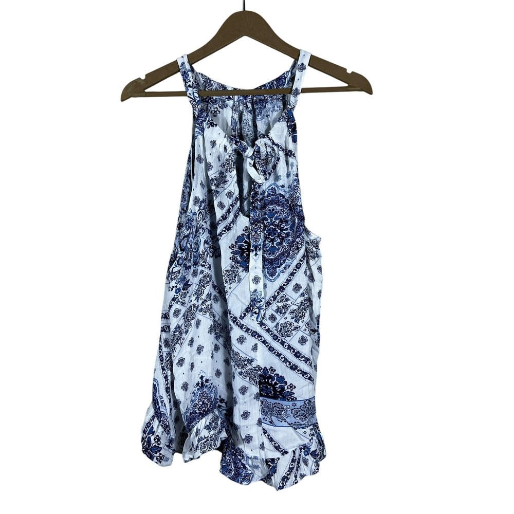 NWT Maurices Halter Paisley Medallion Tank Top Blue Boho Ruffle Hem Size 1X - Picture 3 of 7
